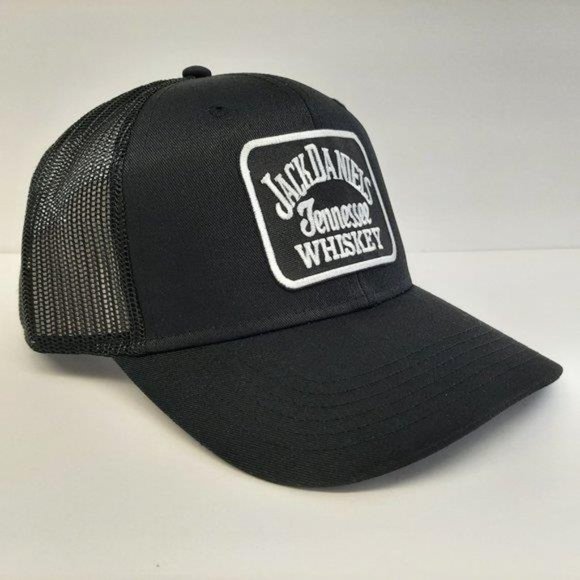 Jack Daniels Whiskey Retro Trucker JD Snapback Cap Hat Black Embroidered Patch - Picture 3 of 4